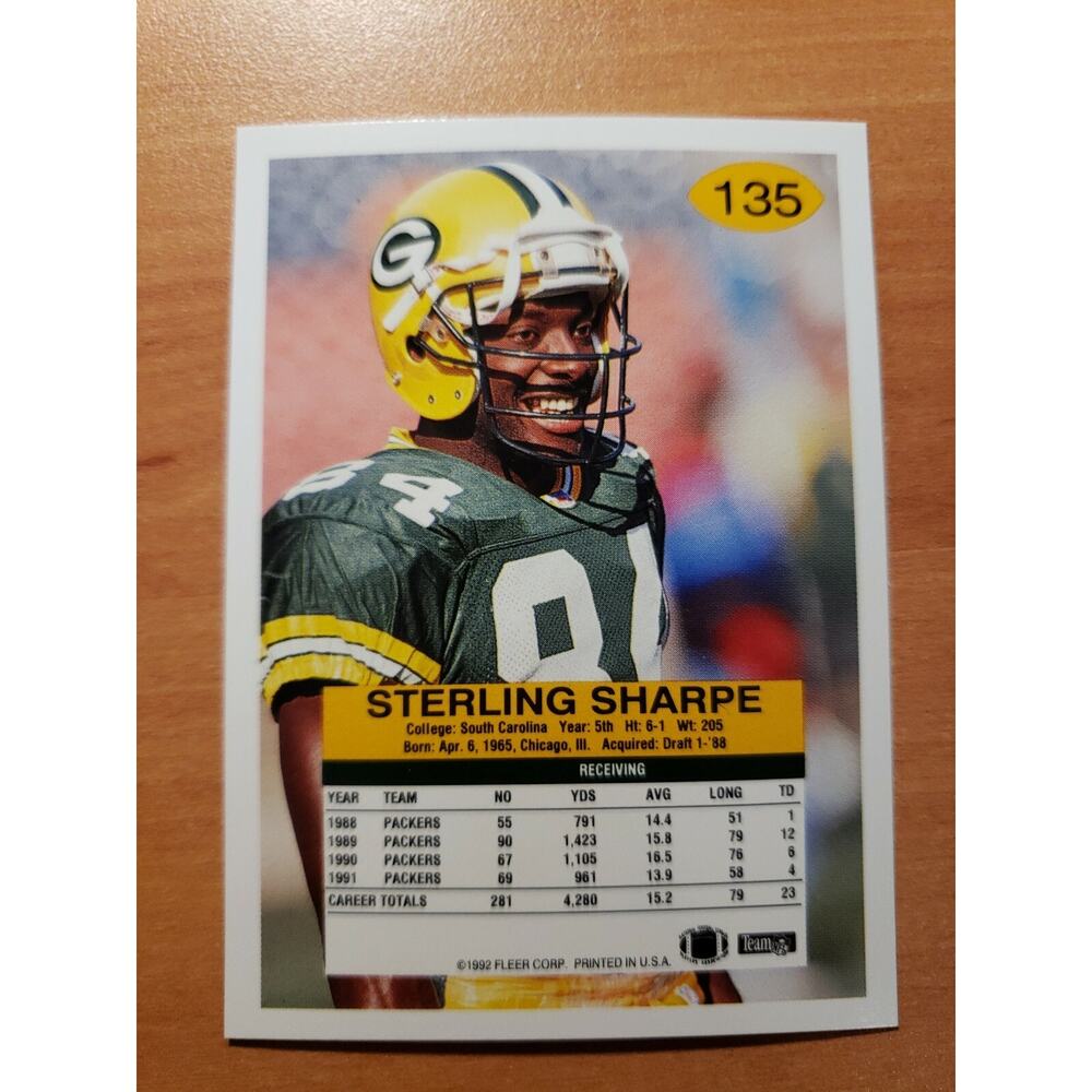 Sterling Sharpe 1992 Fleer #135 - Green Bay Packers - NFL - Fresh Pull - Picture 2 of 2